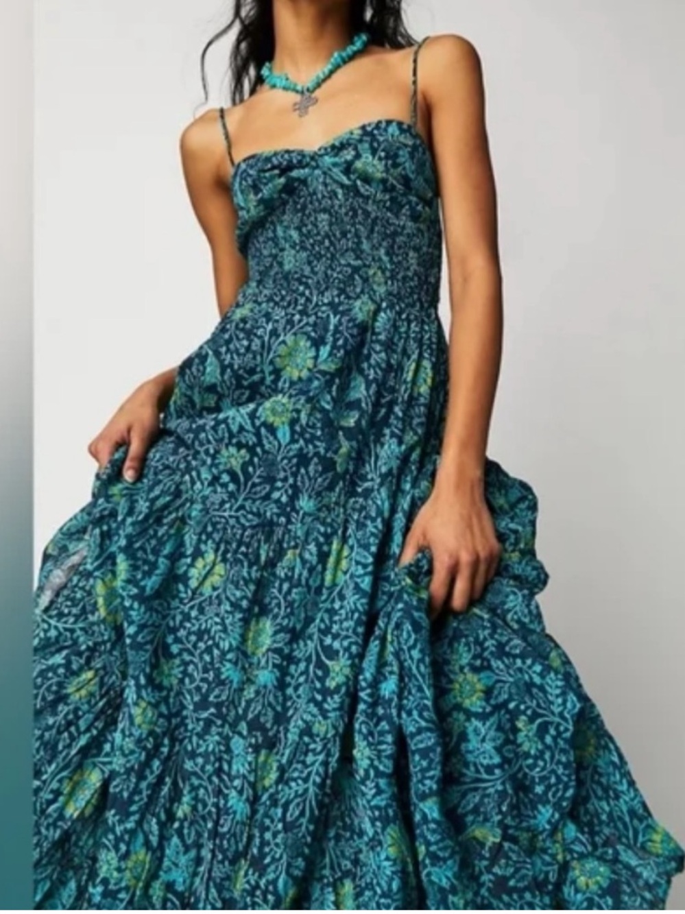 NWT retail $168 size M #FreePeople  Floral Tiered Maxi Dress with Smocked Bodice